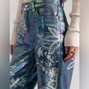 Free People We The Free Tinsley Printed High Rise Illusion Jeans 27 NWT